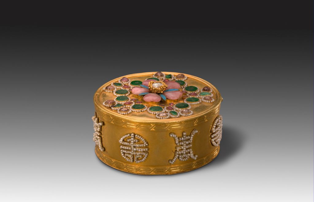 图片[1]-Gold inlaid stone round box-China Archive